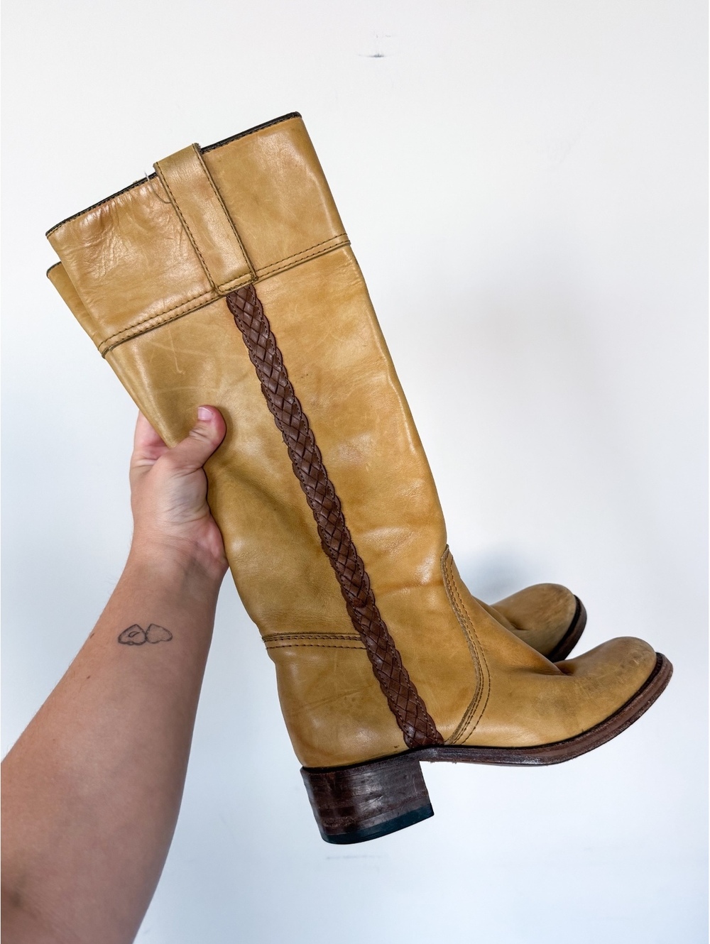 RARE Vtg 90’s Juicy Couture Tall Thick Leather Campus Boots Banana Yellow